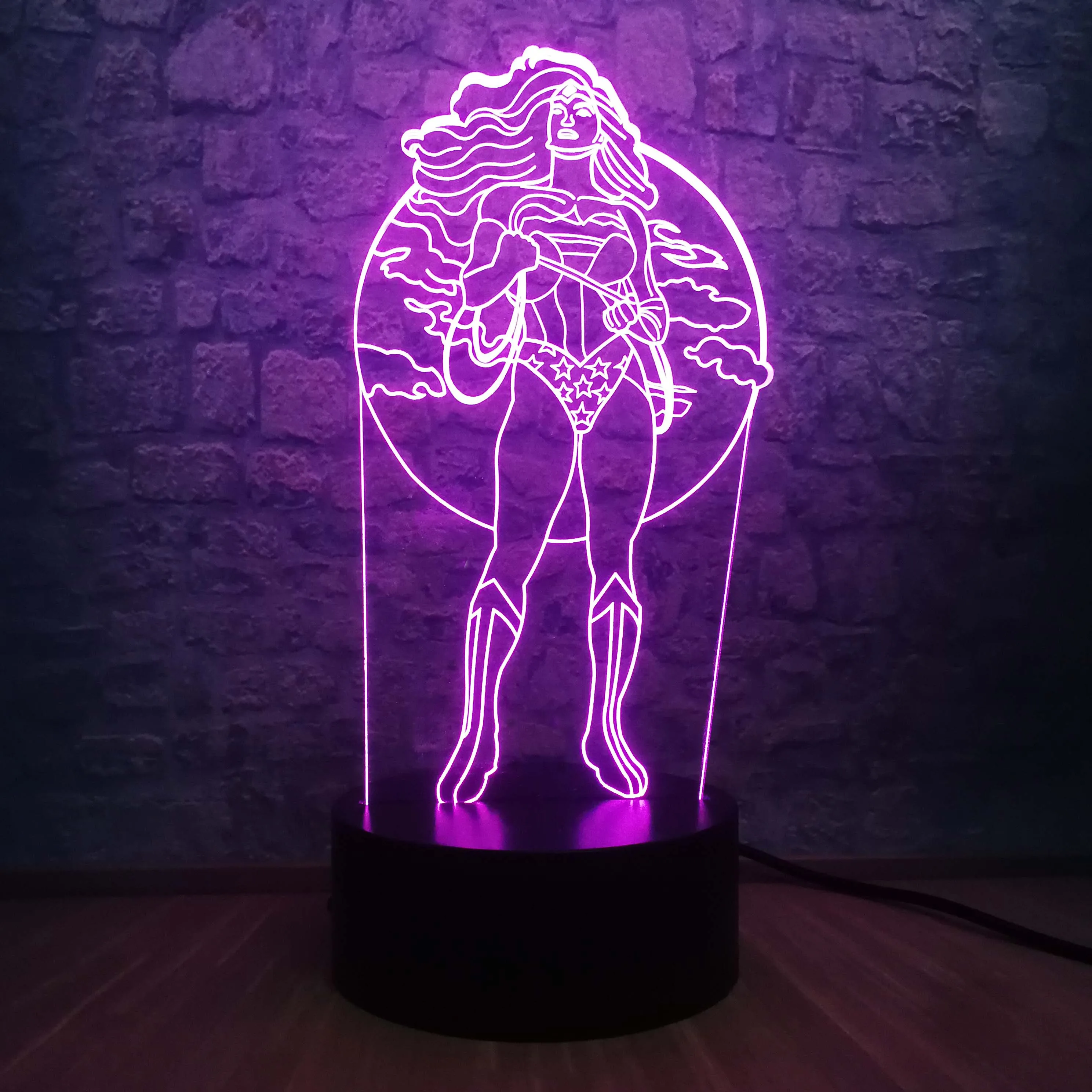 3D акриловый светодиодный Ночной светильник Холодный чудо женщина супер герой