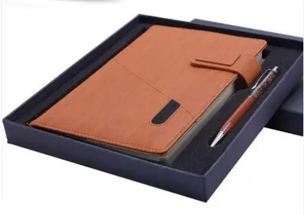 Brown with box A5 логотип имя Настроить ПУ блокнот планировщик с держателем карты телефона магнитная пряжка деревянный узор Обложка студенческий подарок для детей - Цвет: Brown with box