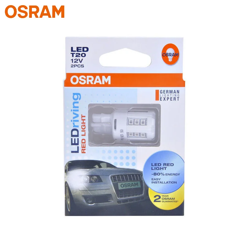OSRAM СВЕТОДИОДНЫЙ riving Стандартный светодиодный W21/5 W 7443 T20 7715R красный цвет Автомобильный сигнальный светильник поворота Противотуманные фары лампы заднего хода(двойные