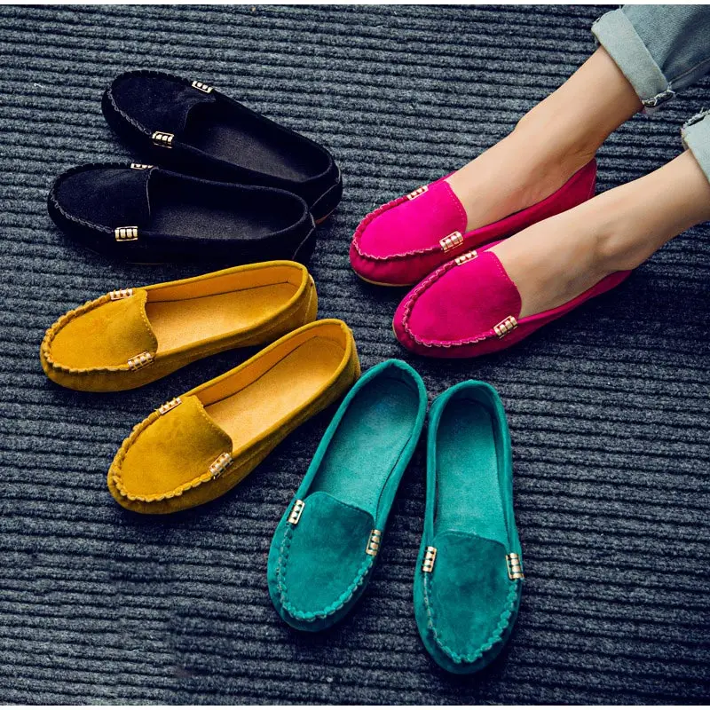 Women Flats Suede Candy Color Loafers Slip on Casual Flat Shoes Soft Ballet Flat Spring Moccasins Shallow Ladies Shoes Puls Size