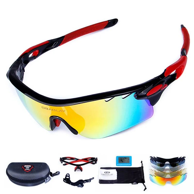 UV400 поляризованные лыжные очки крутые спортивные очки для мотоцикла сноуборд мужские профессиональные очки солнцезащитные очки Googles чехол+ 4 линзы - Цвет: Black Red