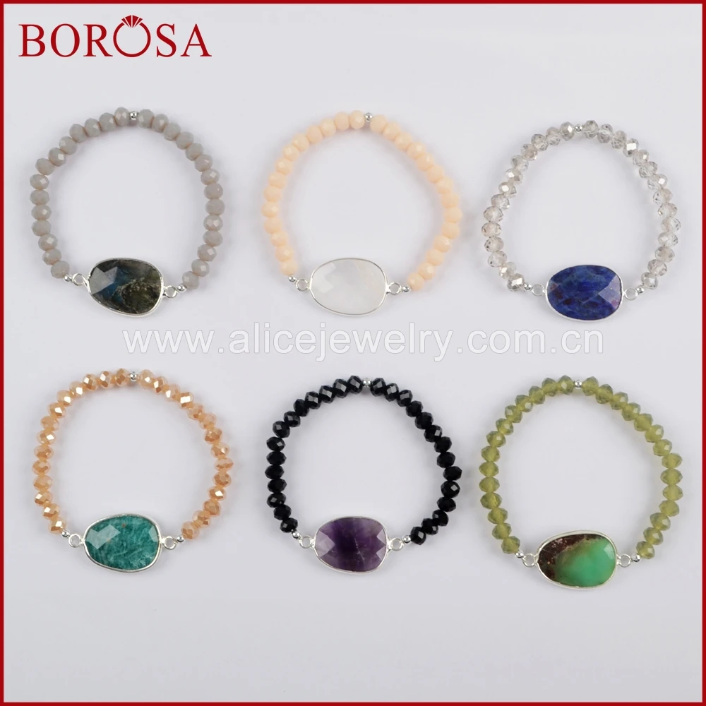 

Браслеты BOROSA из разных видов стеклянных кристаллов, посеребренные браслеты, лабрадорит, белый кварц, граненый браслет для лучших друзей S1560