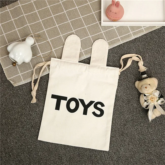 Toys with ear Мультяшные холщовые мешки для хранения с заячьими ушками, рюкзак на шнурке, детский органайзер для комнаты для игрушек и детской одежды, висящий мешок для стирки - Цвет: Toys with ear