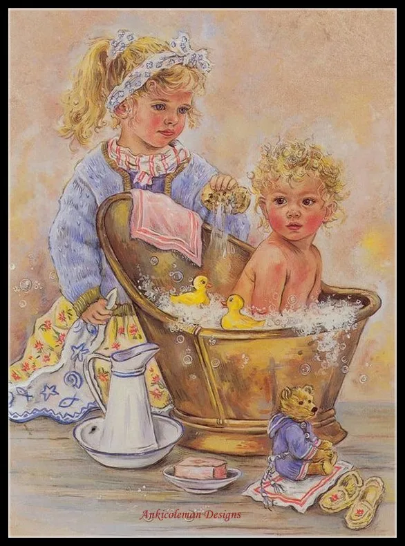 

Embroidery Counted Cross Stitch Kits Needlework - Crafts 14 ct DMC Color DIY Arts Handmade Decor - Brother's Bath