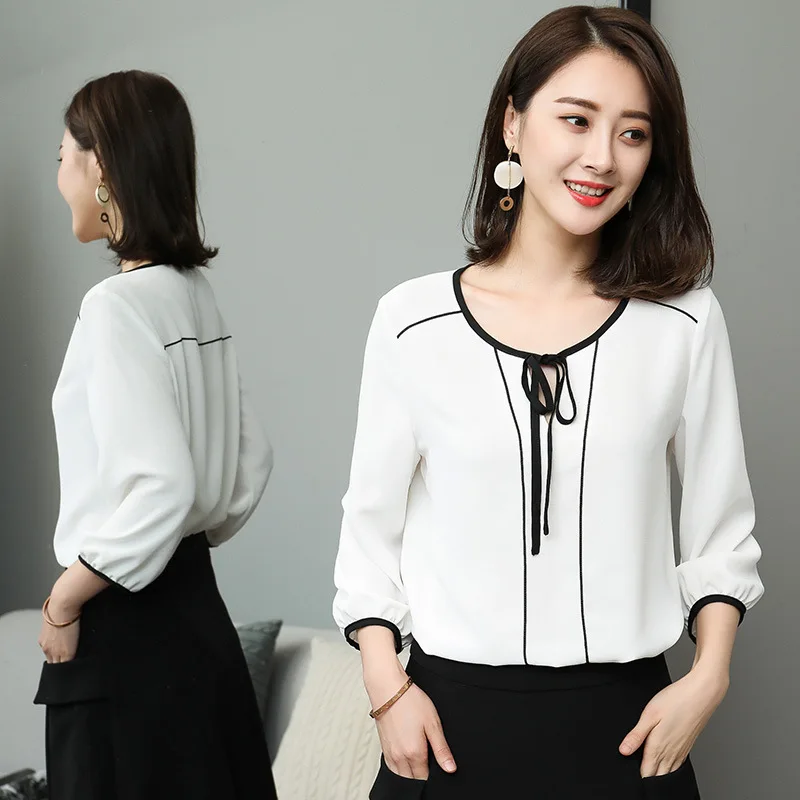 Женская шифоновая блузка с круглым вырезом и рукавом 3/4|chiffon shirt|blouse fashionblouses plus |