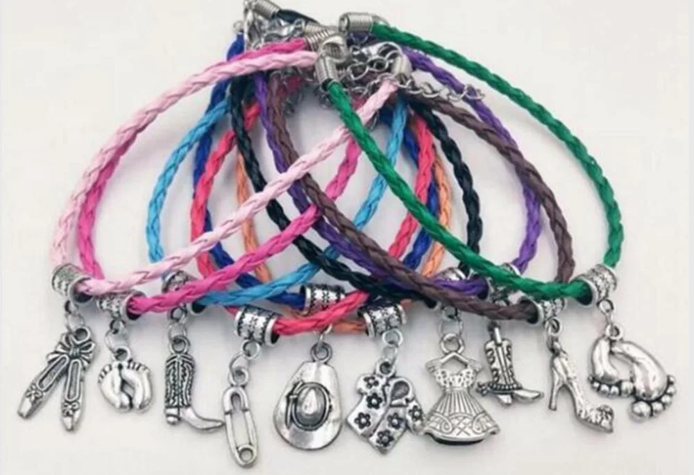 New Hot Vintage Mixed Cowboy Boots Hat Ballet Shoes Skirt High Heels Footprints Diaper Safety Pin Charm Bracelet | Украшения и