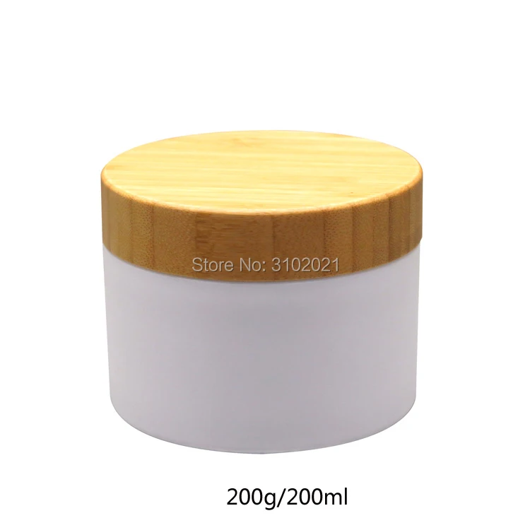 144pcs/lot 200g PP Cream Jar Pot with Bamboo Wooden Cover Lid DIY Empty Refillable Container Package Storage Bottle Makeup Tools