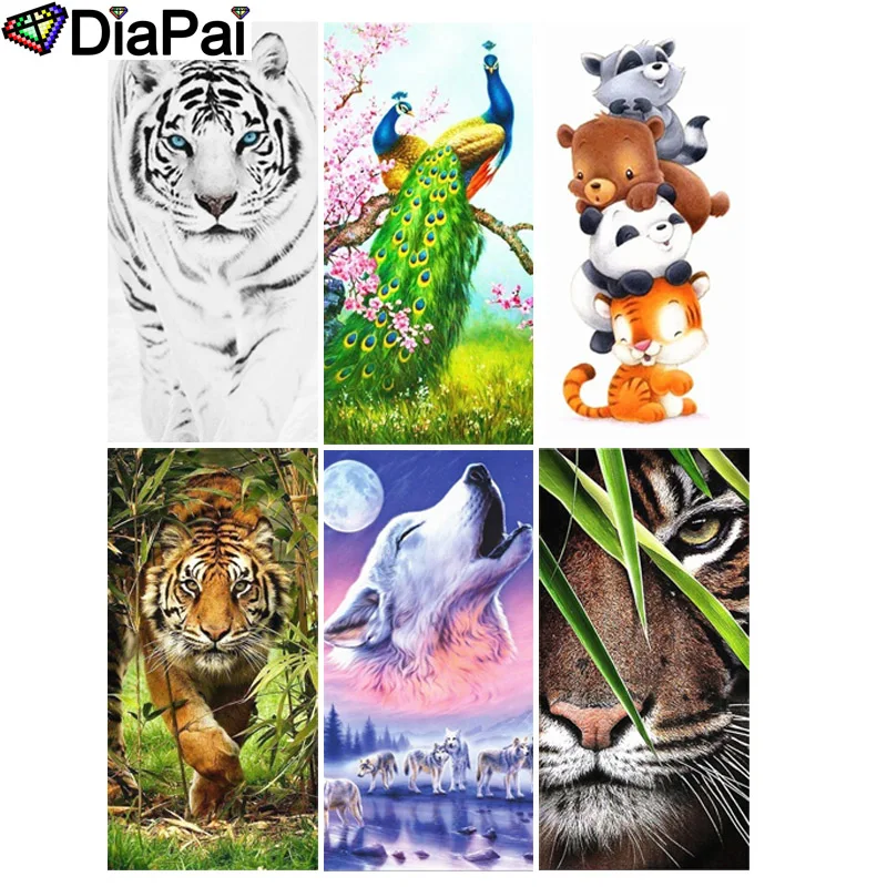 

Алмазная живопись DIAPAI 5D «сделай сам», полноразмерная/круглая Алмазная вышивка «животное, тигр, волк, Павлин», вышивка крестиком, 5D декор, подарок