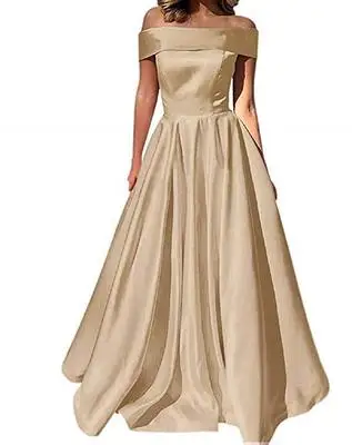 Long style Khaki Простое Длинное Макси платье невесты банкетное атласное с вырезом «лодочкой» с открытыми плечами длиной до пола пикантное вечернее платье на заказ - Цвет: Long style Khaki