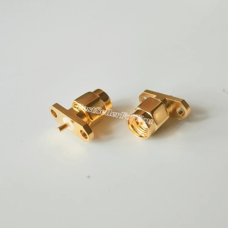10Pcs SMA male plug center 2 hole flange deck mount solder RF connector Golden New | Обустройство дома