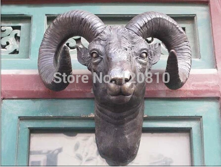WBY---323 + 19 &quotЗападная бронза Изысканная резная яркая голова Овцы настенная статуя