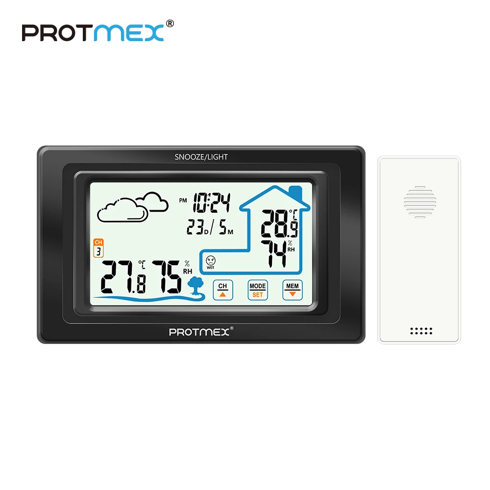 PT19AB Protmex PT19A цветной экран, метеостанция, датчик, термометр, гигрометр, измеритель, цифровой датчик погоды, для помещений и улицы, для дома - Цвет: PT19AB