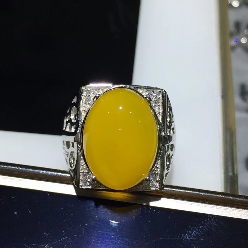 

KJJEAXCMY jewelry Natural chalcedony male ring wholesale large particles domineering section 925 sterling silver live mouth lux