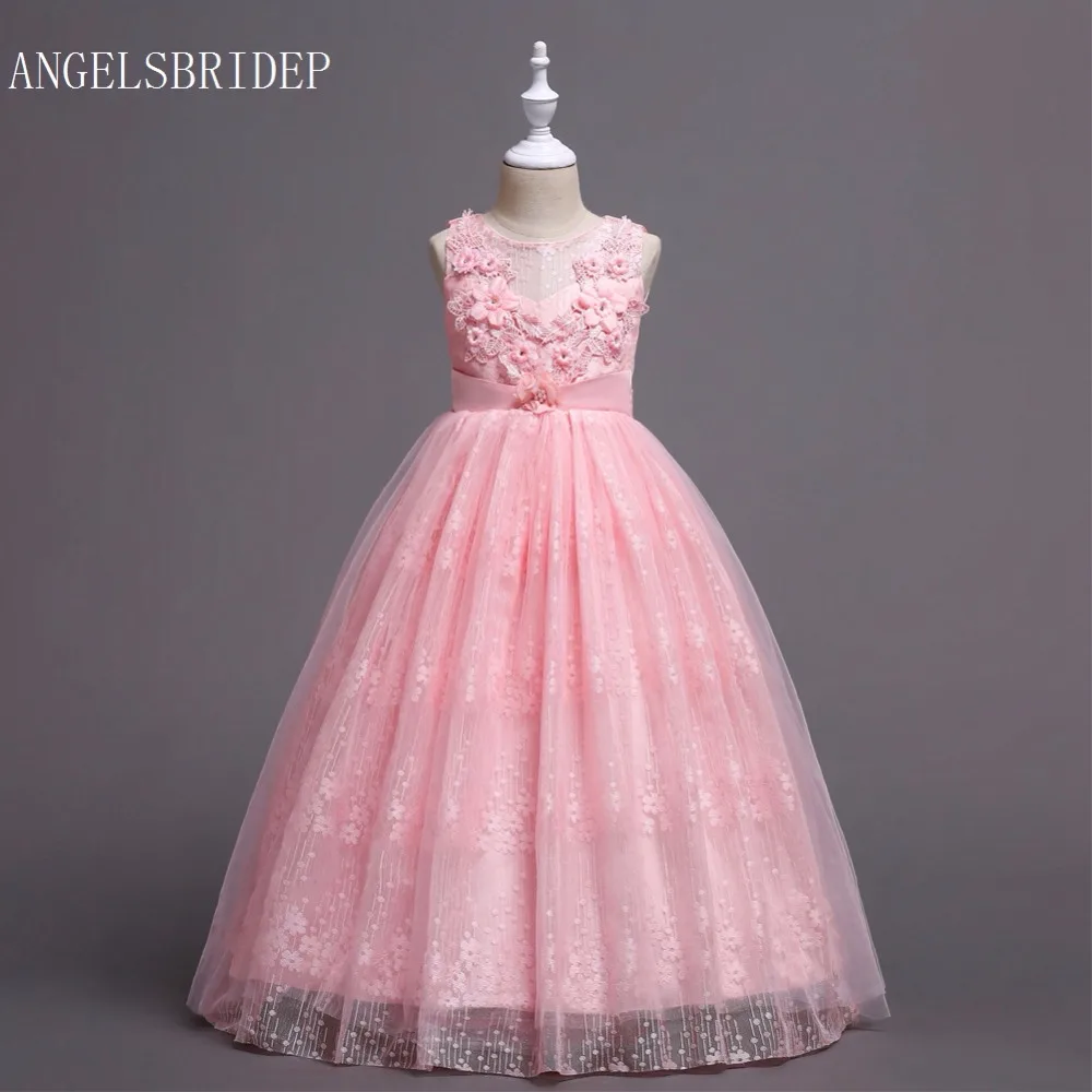 ANGELSBRIDEP цветочные платья для девочек кружевное бальное платье с жемчугом девушек