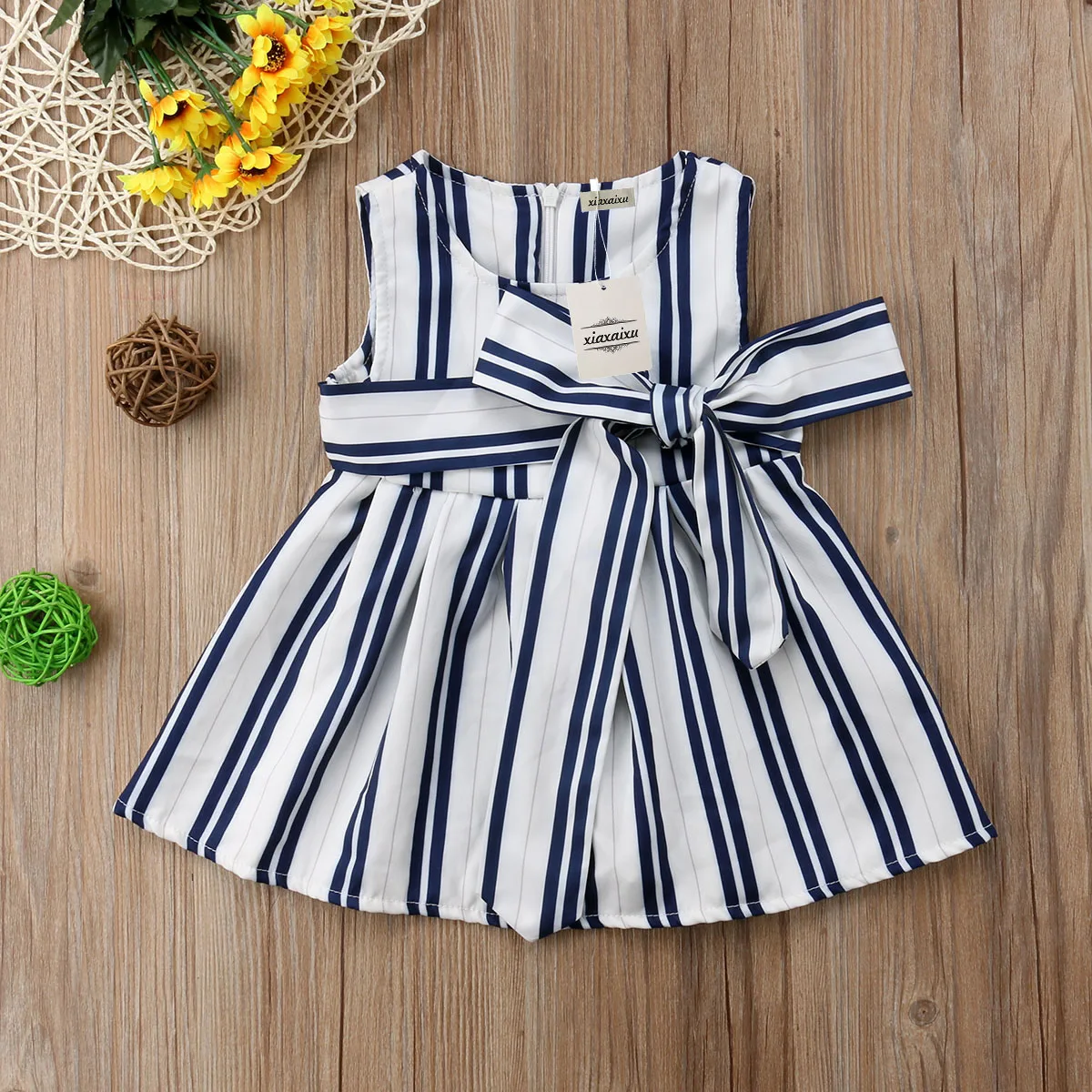 Striped Baby Kid Girl Bownot Dress Party Pageant Gown Princess Dresses Sundress Babys Summer Sleeveless Clothing | Детская одежда и