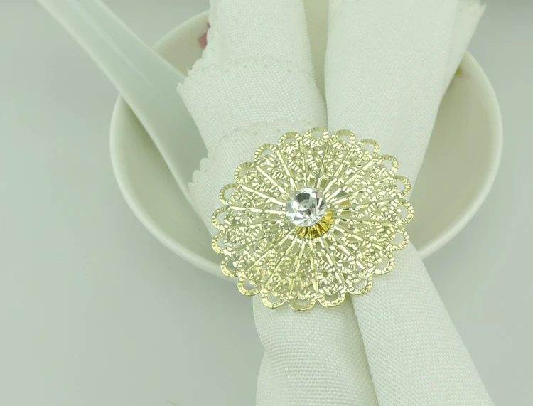 Блестящий хрустальный Цветочный стиль кольца для салфеток металлический