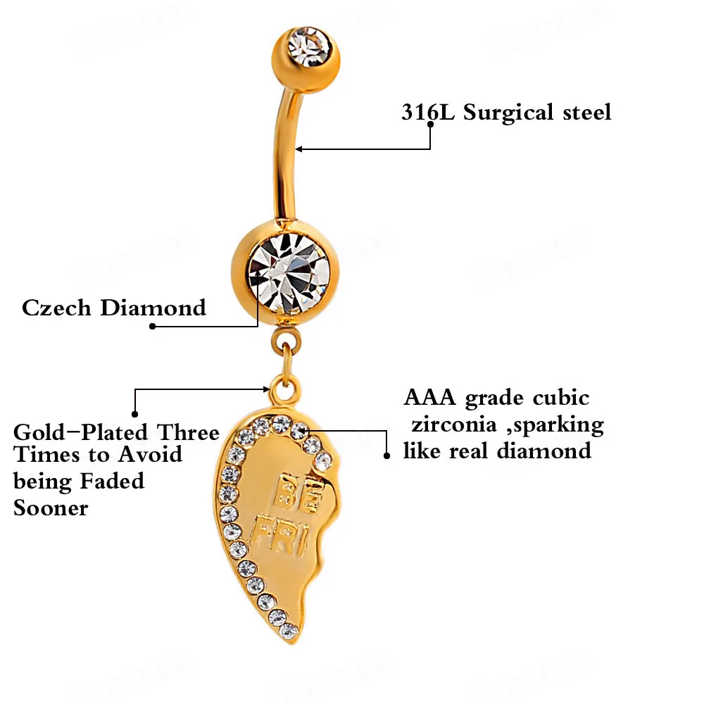 Милые две половинки сердца пара колец для пупка Пирсинг живота ювелирные изделия