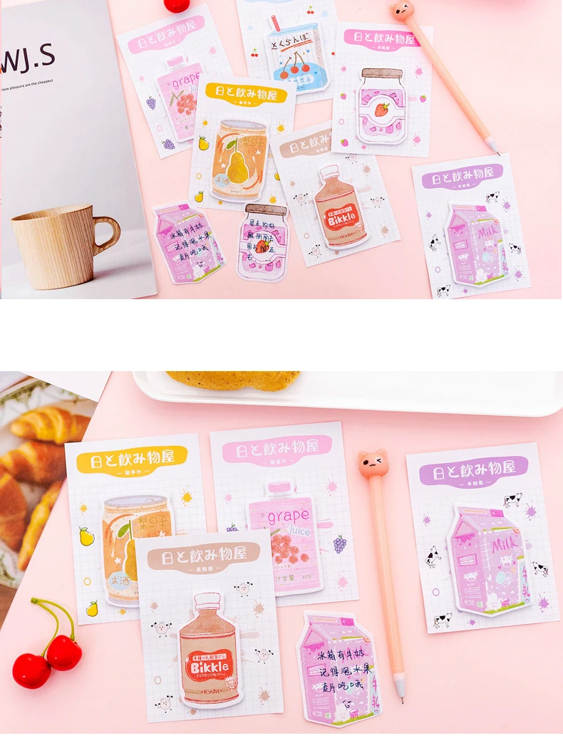 40 упаковок в партии 1200 шт. Kawaii Memo Стикеры ноты креативный японский напиток молоко сок закладки-наклейки в блокнот планировщик Стикеры липкая Закладка