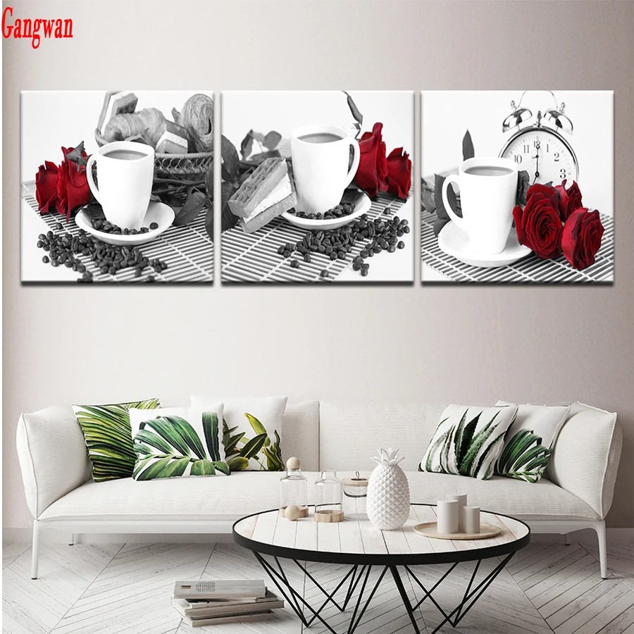 

coffee cup Diy Handmade Diamond Painting black white red art Picture 5D Full Diamond Mosaic Embroidery Painiting Cross Stitch