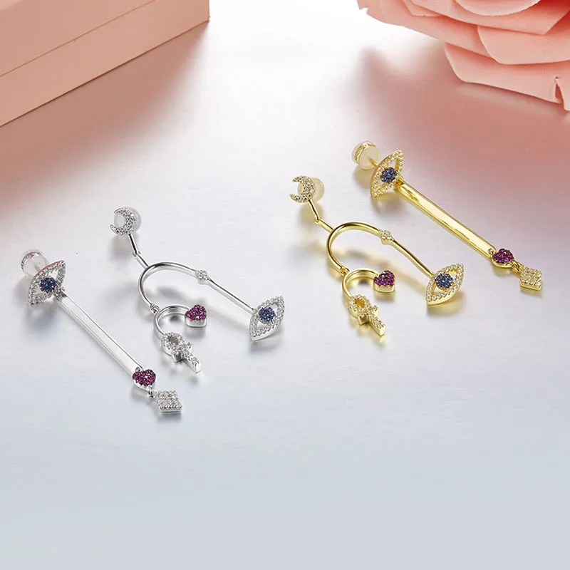 Серьги подвески женские Асимметричные из серебра 925 пробы с