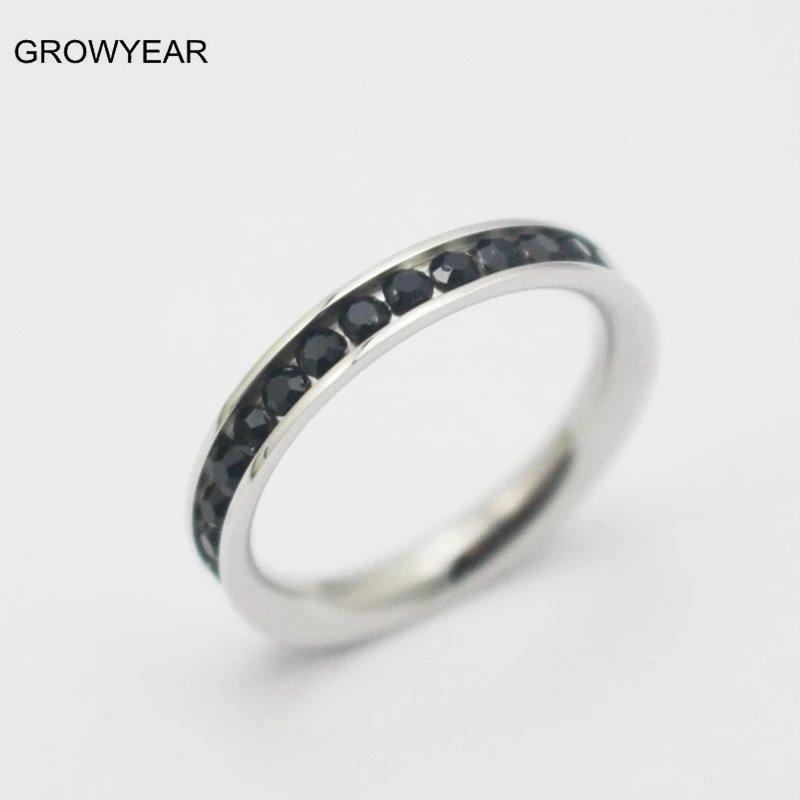 Женское кольцо из нержавеющей стали с черным камнем ширина 3 мм | Украшения и