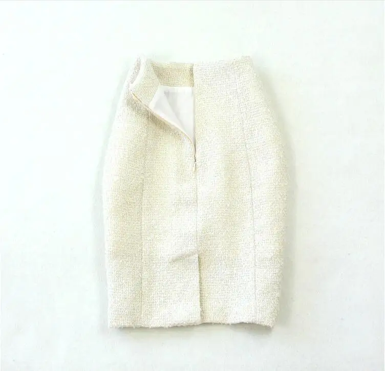 

Fashion Suit Female Large Size Autumn / spring New woolen tweed beige small jacket + bag hip skirt two-piece Suit women