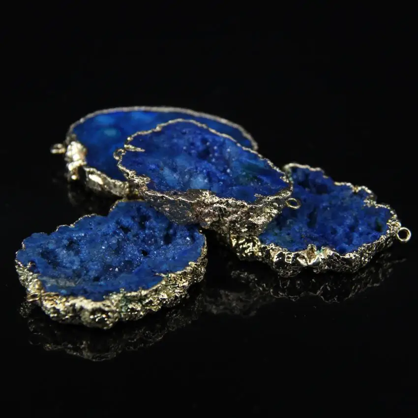 Золотой Край сырье Druzy AG ели Geode Freeform плиты разъем титан синий кварц Грановитая