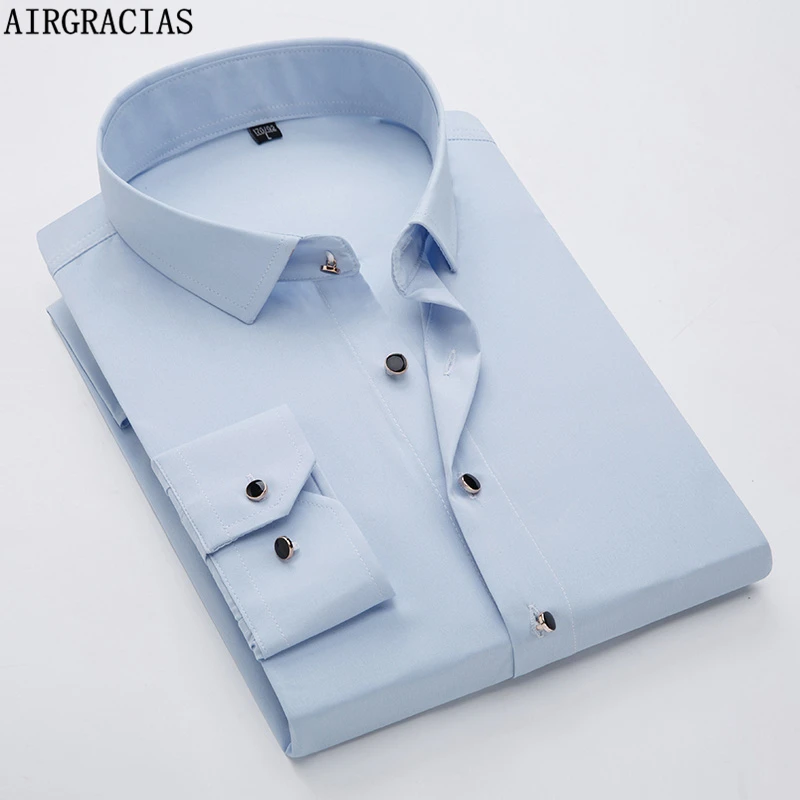 AIRGRACIAS 2018 Мужская рубашка однотонная модная Camisa Masculina с длинным рукавом мужская