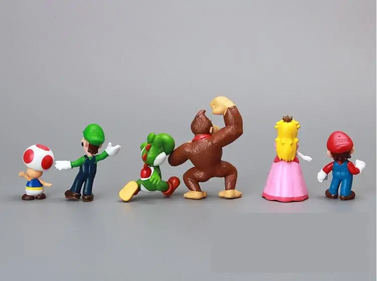 6 шт./компл. Super Mario Bros Family Mini PVC Figures Toys Luigi Wario Waluigi Toad Bowser Yoshi Peach Daisy Goomba Koopa | Игрушки и