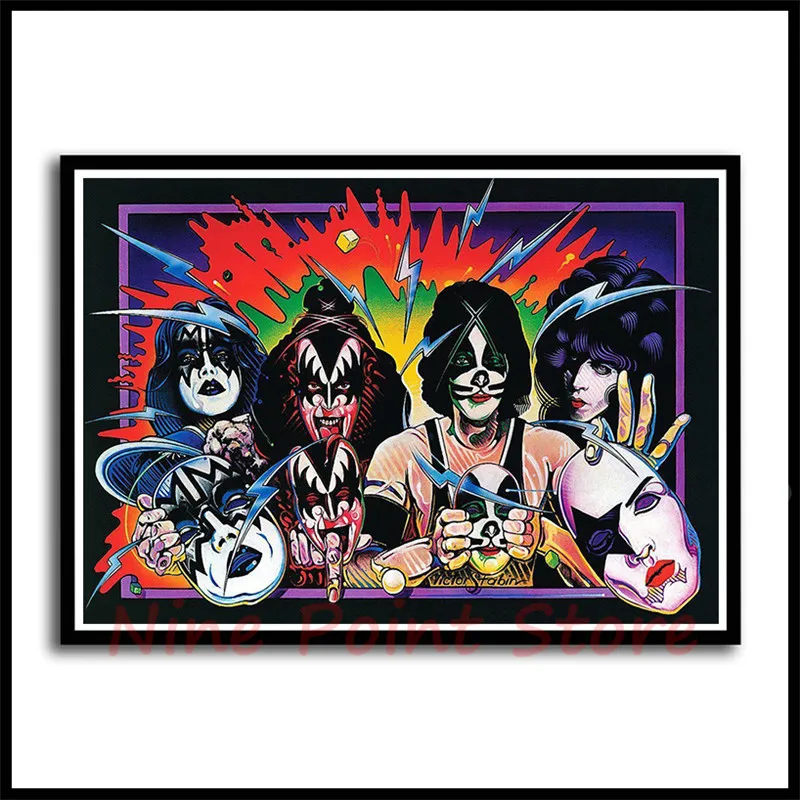Тяжелый металл Kiss Rock band бумажные плакаты с покрытием музыкальная команда звезда классическая декоративная живопись бескаркасная - Цвет: Тёмно-синий