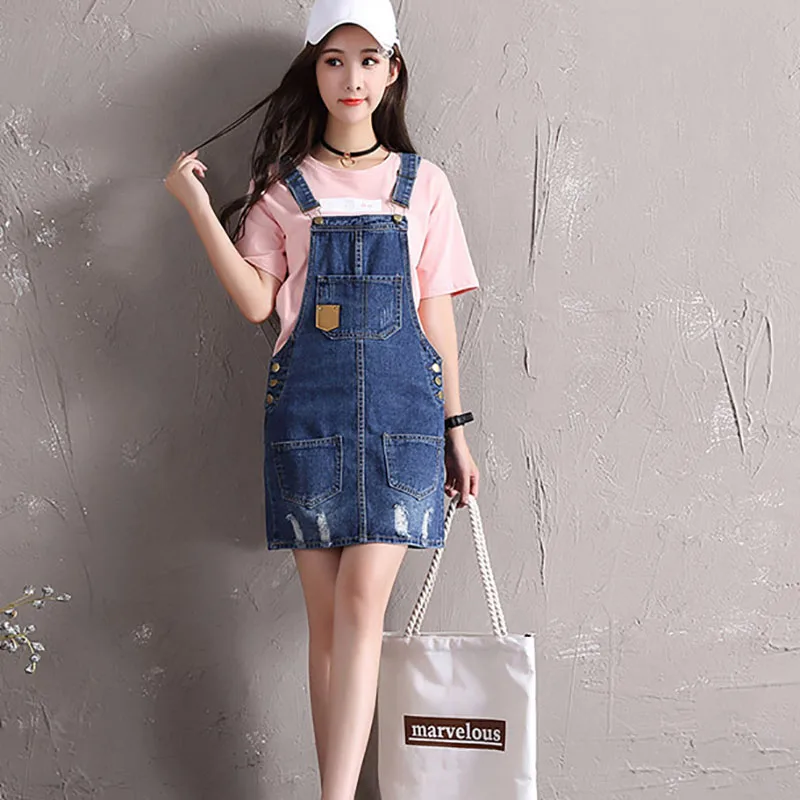 

Women girl casual hole jean skirt overalls denim overalls small size plus size