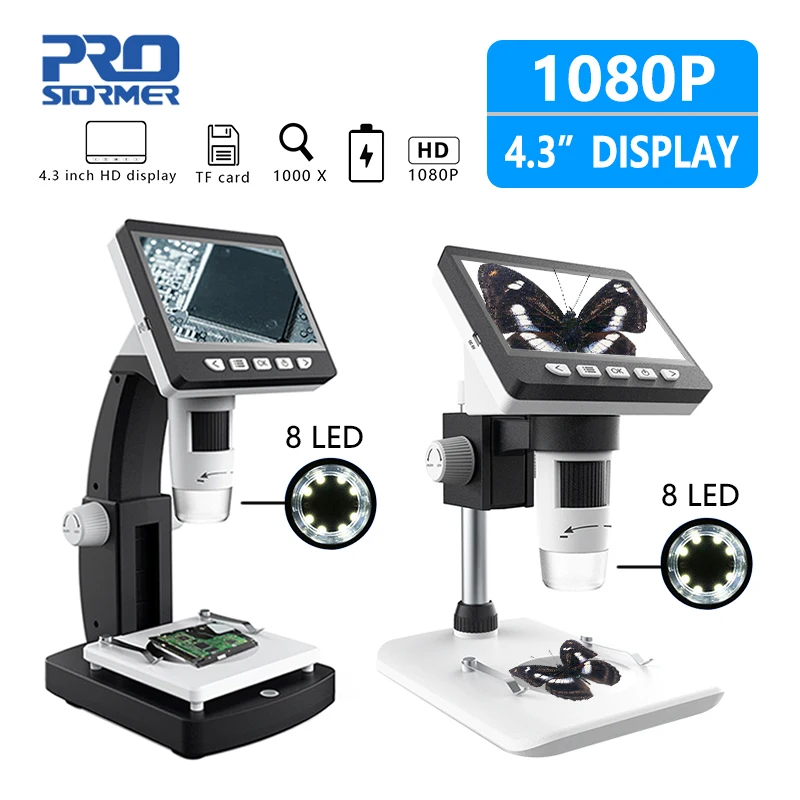 PROSTORMER 1000X 4 3 дюймов HD 1080P портативный настольный ЖК цифровой микроскоп 8