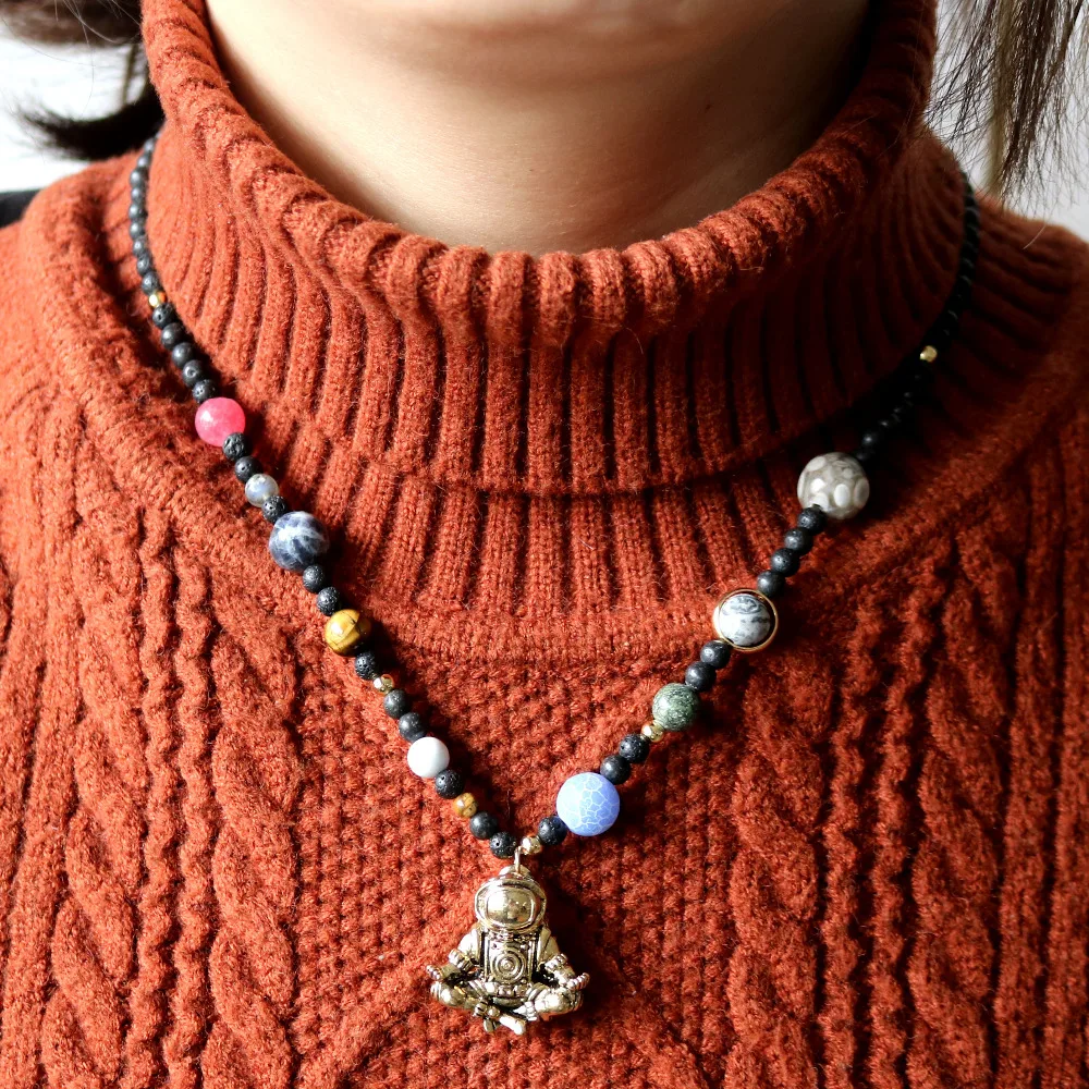 Астронавт кулон ожерелье Женские Ювелирные изделия НОВИНКИ 9 планет Солнечной системы из лавового камня