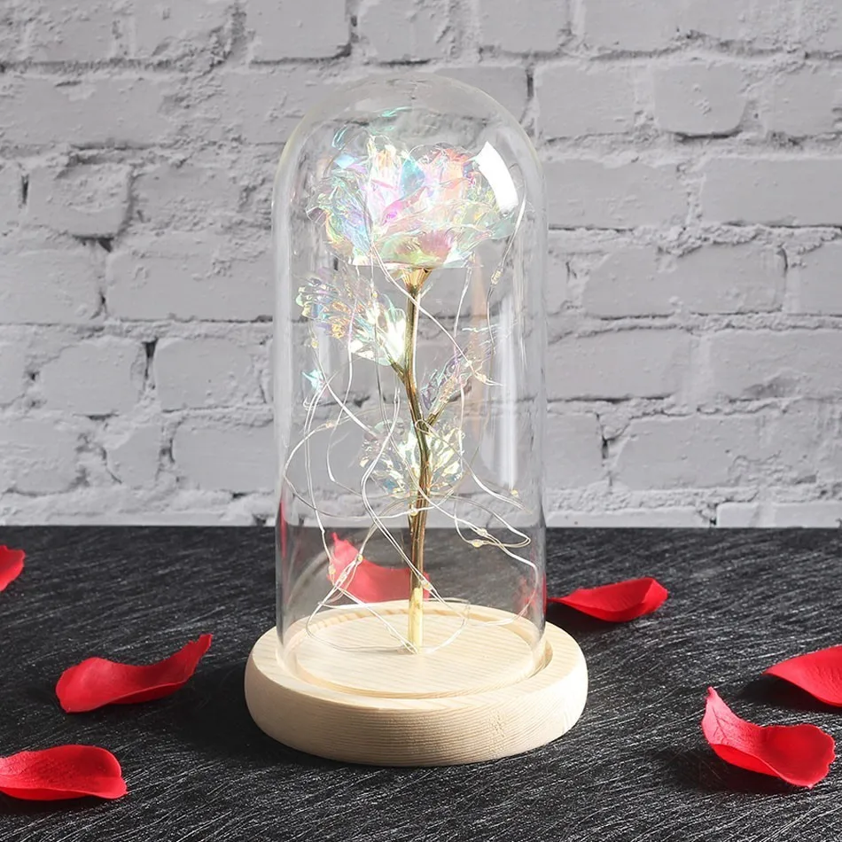 bright color Романтика вечная жизнь цветок стеклянная крышка красота и чудовище РОЗА светодиодная лампа; аккумулятор на день рождения День Святого Валентина подарок матери домашний декор - Цвет: bright color