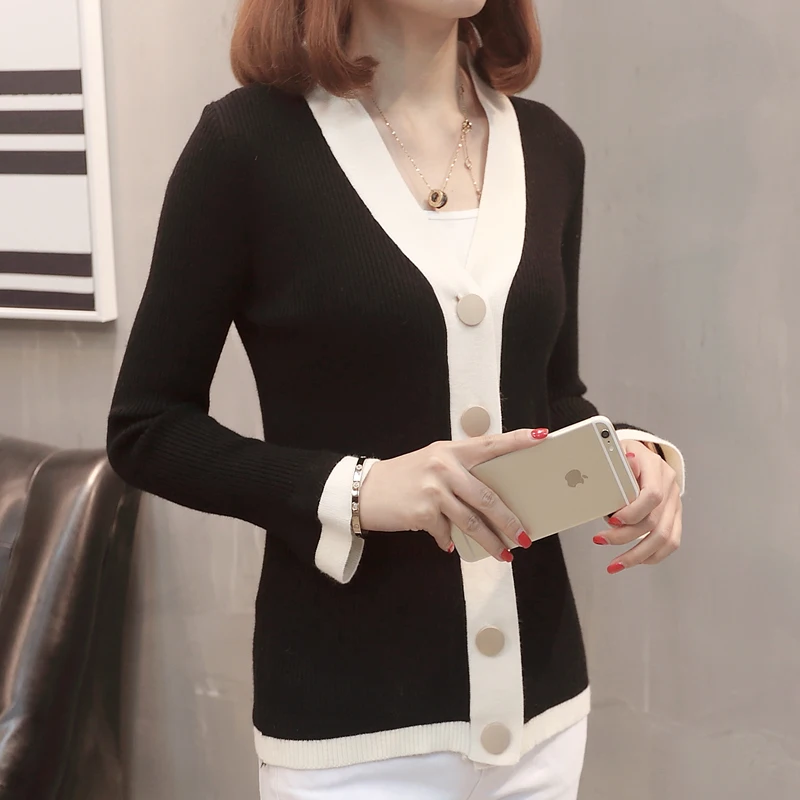 

2019 New Spring Autumn Women knitting Sweater Coat Casual Long sleeve V-Neck warm Short Knitted Cardigan Coat cc546