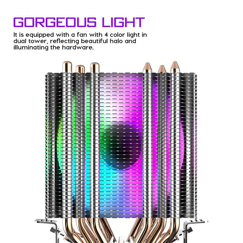 Cpu Air Cooler 6 Heat Pipes Twin-Tower Heatsink With 90Mm Rainbow Led Fans For Intel 775/1150/1155/1156/1366 | Компьютеры и офис