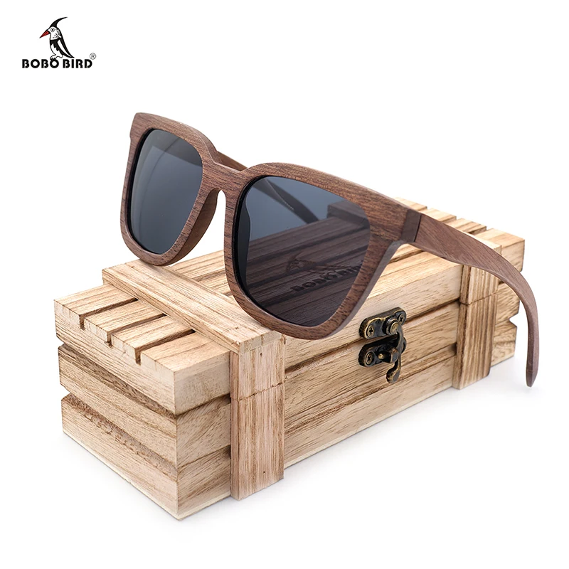 

BOBO BIRD Polarized Wood Sunglasses Women Men Sun Glasses Black Walnut Wooden Vintage UV400 Eyewear Bamboo glasses in Gift Box