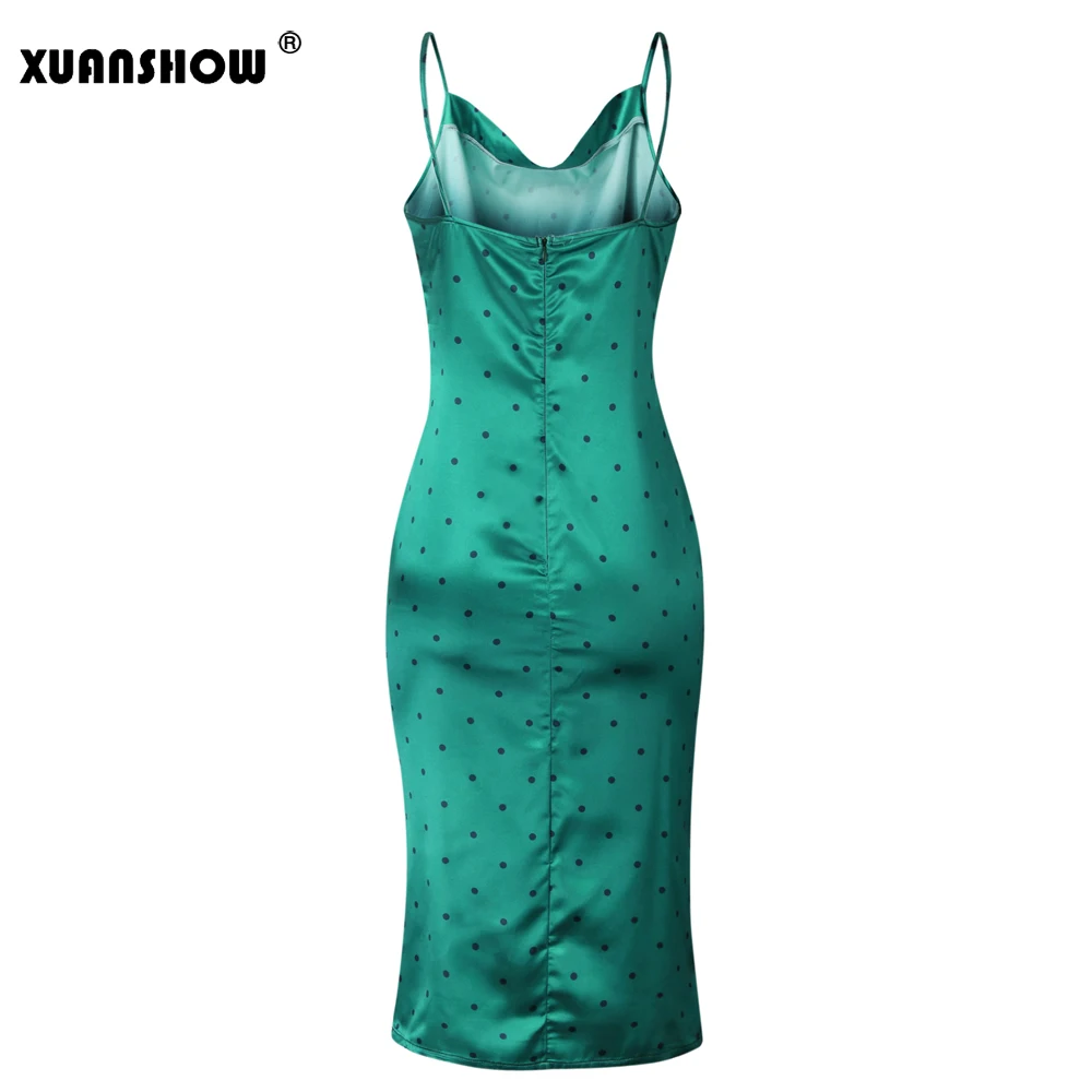 Женское атласное платье карандаш XUANSHOW длинное узкое с леопардовым принтом