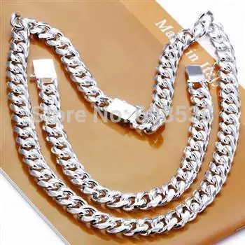 Wholesale Fashion Jewelry 10 MM Square Loop 2 Piece Set S925 Sterling Silver color Necklace and Bracelet Brand New S199 | Украшения и