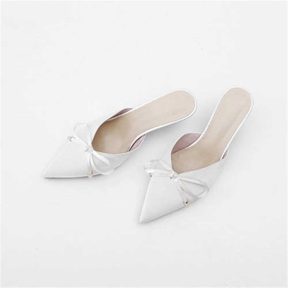 

Smirnova 2018 fashion summer women sandals pointed toe thin high heels shoes bowknot top quality mules shoes wedding shoes woman