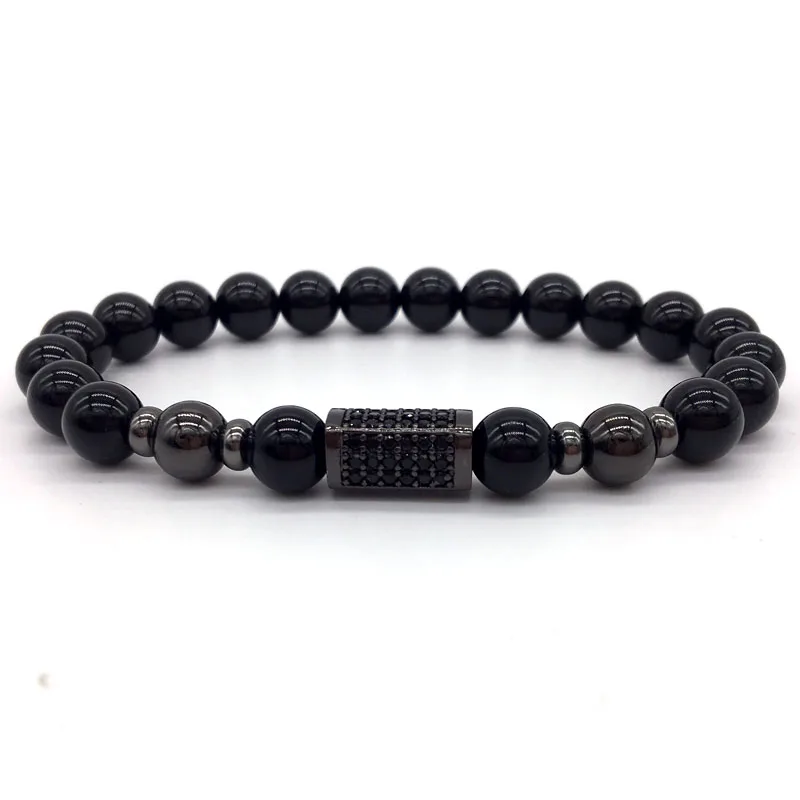NAIQUBE New Brand Luxury Men Bracelet Pave CZ Column Charm Bracelet With Natural Stone Bead Bracelet For Men Jewelry Gift - Окраска металла: 8