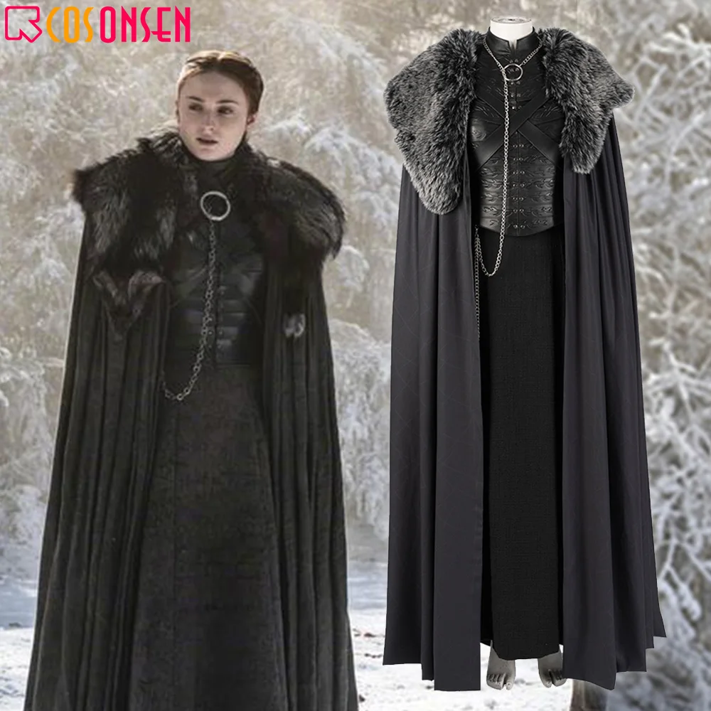 Косплей ONSEN Игра престолов Сезон 8 Косплей Костюм Sansa Stark косплей платье плащ наряд нарядный костюм на заказ