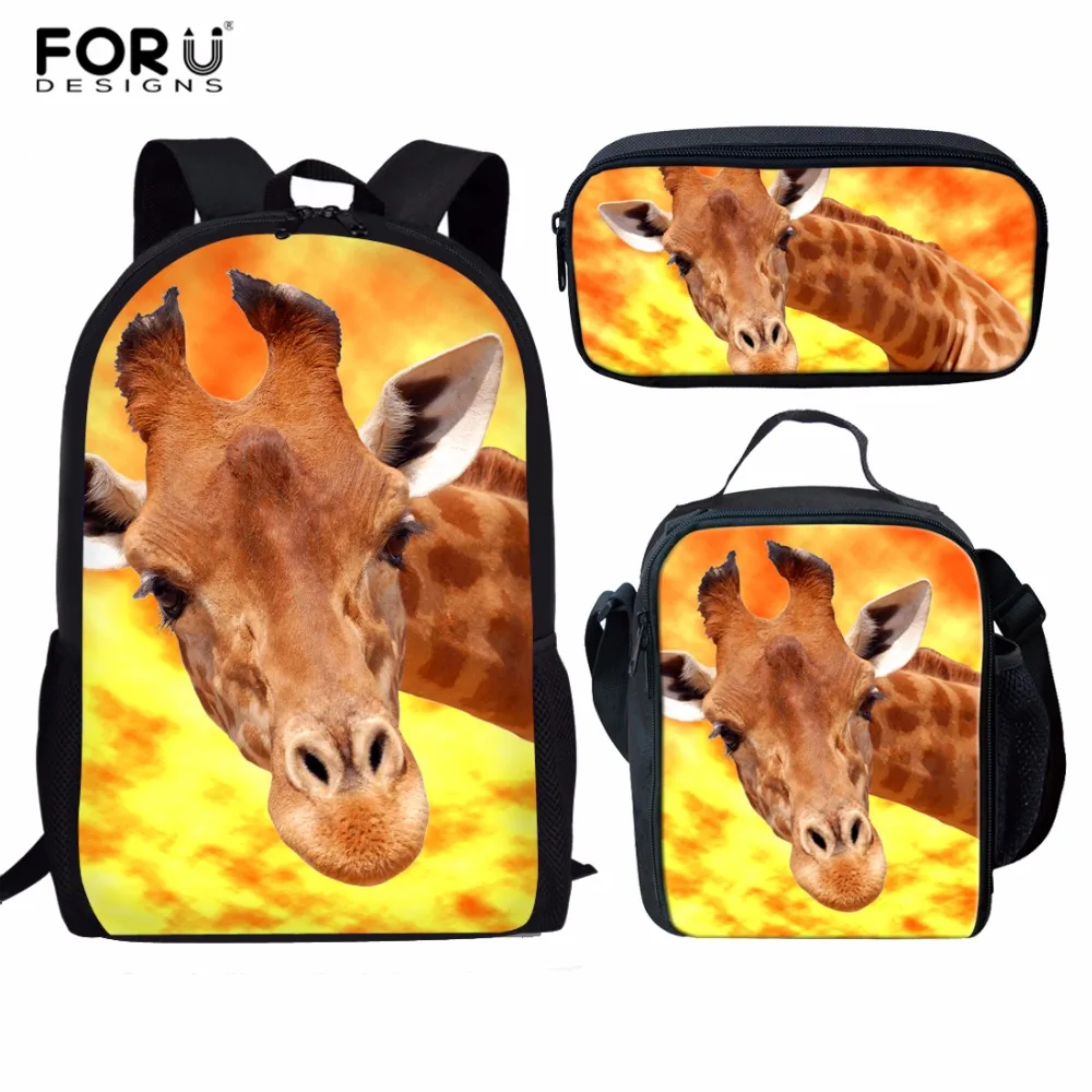 Комплект школьных сумок FORUDESIGNS для девочек с принтом жирафа, женский рюкзак, школьные ранцы, детский рюкзак, сумка для учебников