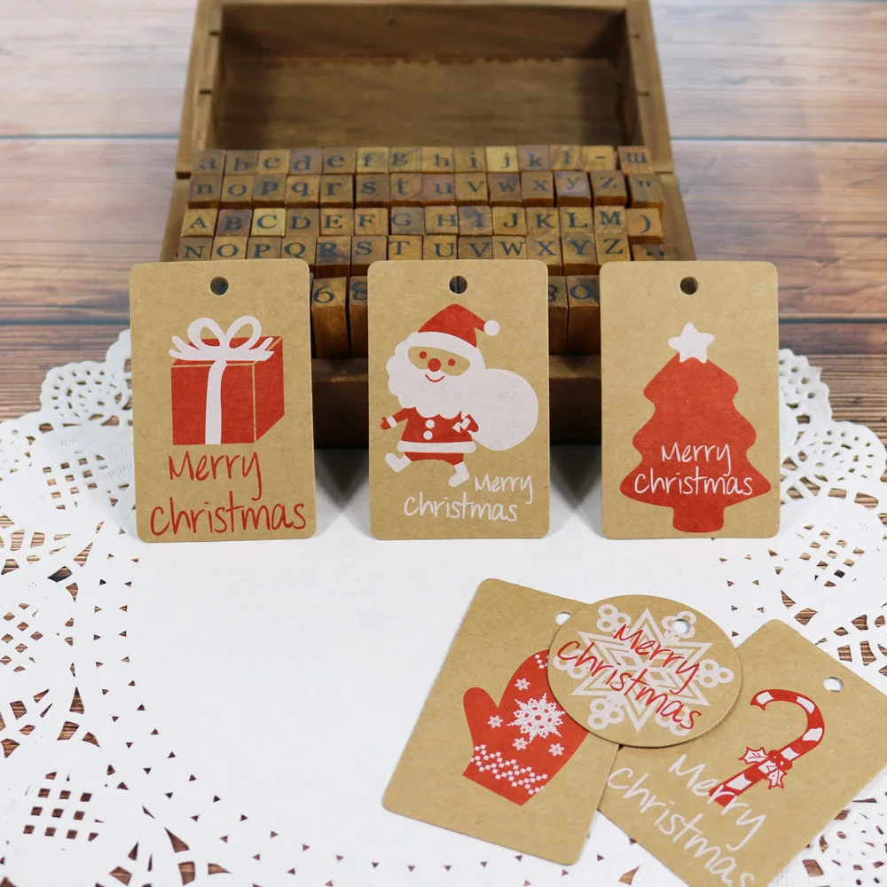 

50pcs Christmas Gift Tags with String Santa Claus Snowflake Design Bookmark Paper Hang Tags Label Christmas Tree Xmas Decoration
