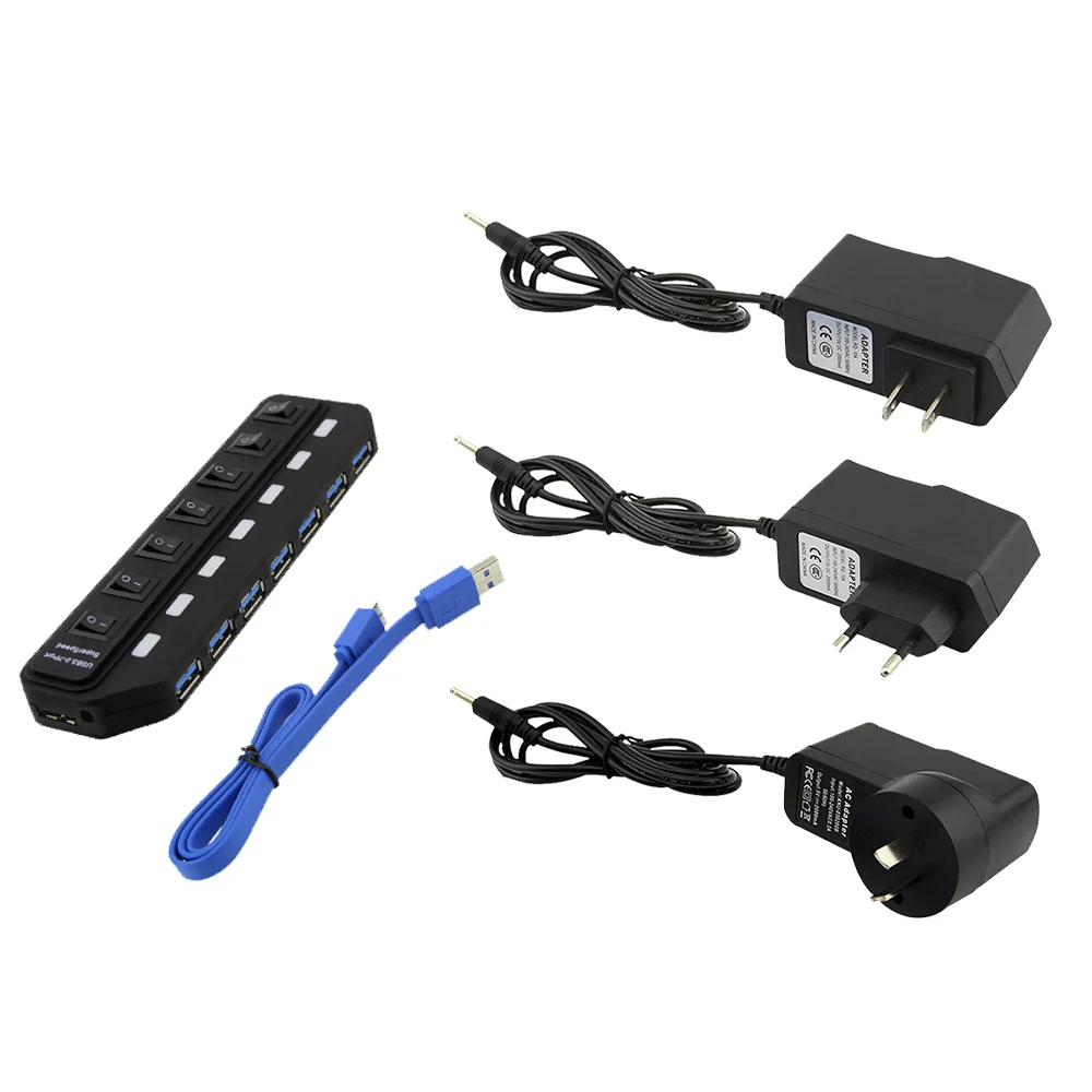 7 Порты USB 3,0 концентратор разветвитель с Мощность адаптер USB hab высокое Скорость 5 Гбит/с USB разветвителем 3 концентратор для ПК