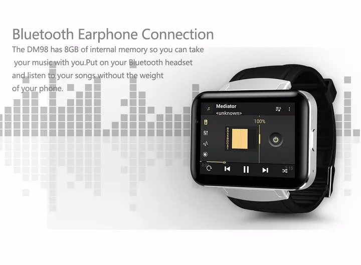 Смарт-часы Android 5,1 MTK6572A DM98 2," дисплей 320*240 светодиодный двухъядерный 1,2G 900Mah камера wifi 3g QQ gps приложение для смартфонов
