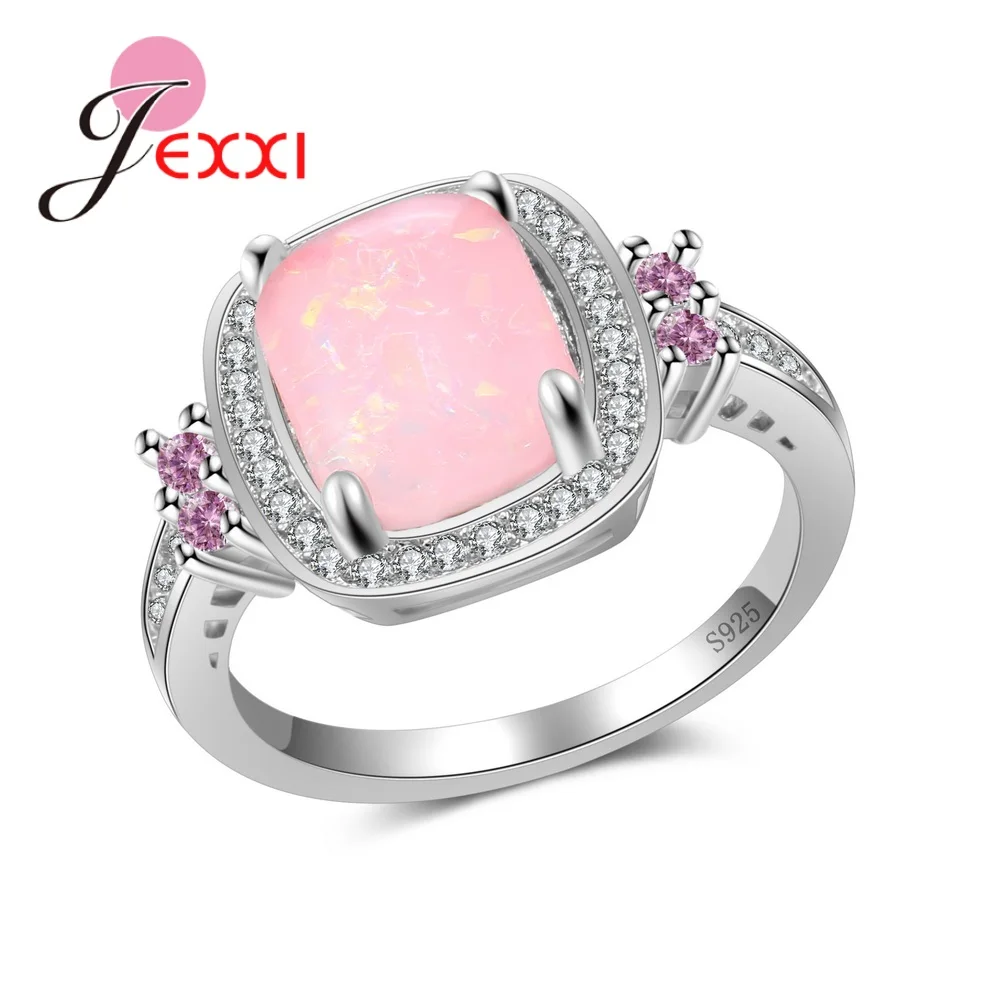 

Кольцо женское из серебра 925 пробы, с розовым опалом, со сверкающими фианитами AAA