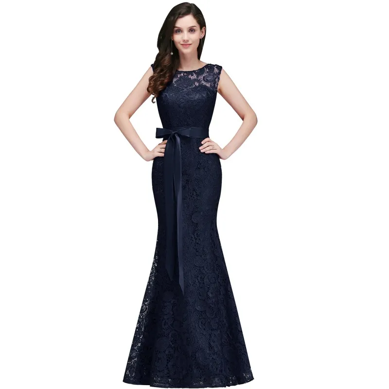 Navy Blue Русалка кружева длинные выходные платья без рукавов выпускного вечера платье vestido de gala Новинка - Цвет: Navy Blue