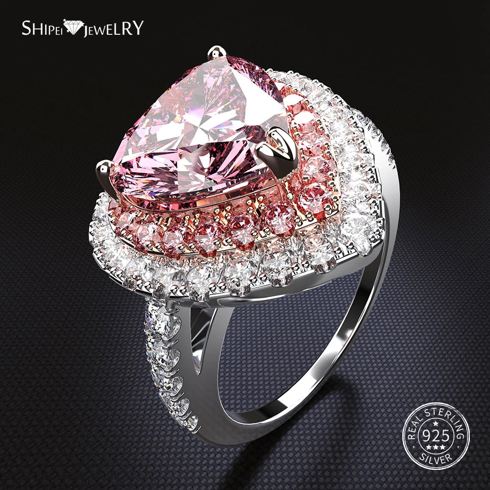 Shipei 925 пробы Серебряное кольцо с сердечком хорошее ювелирное изделие розовый сапфир сердце обручальное кольцо для женщин Подарок на годовщину