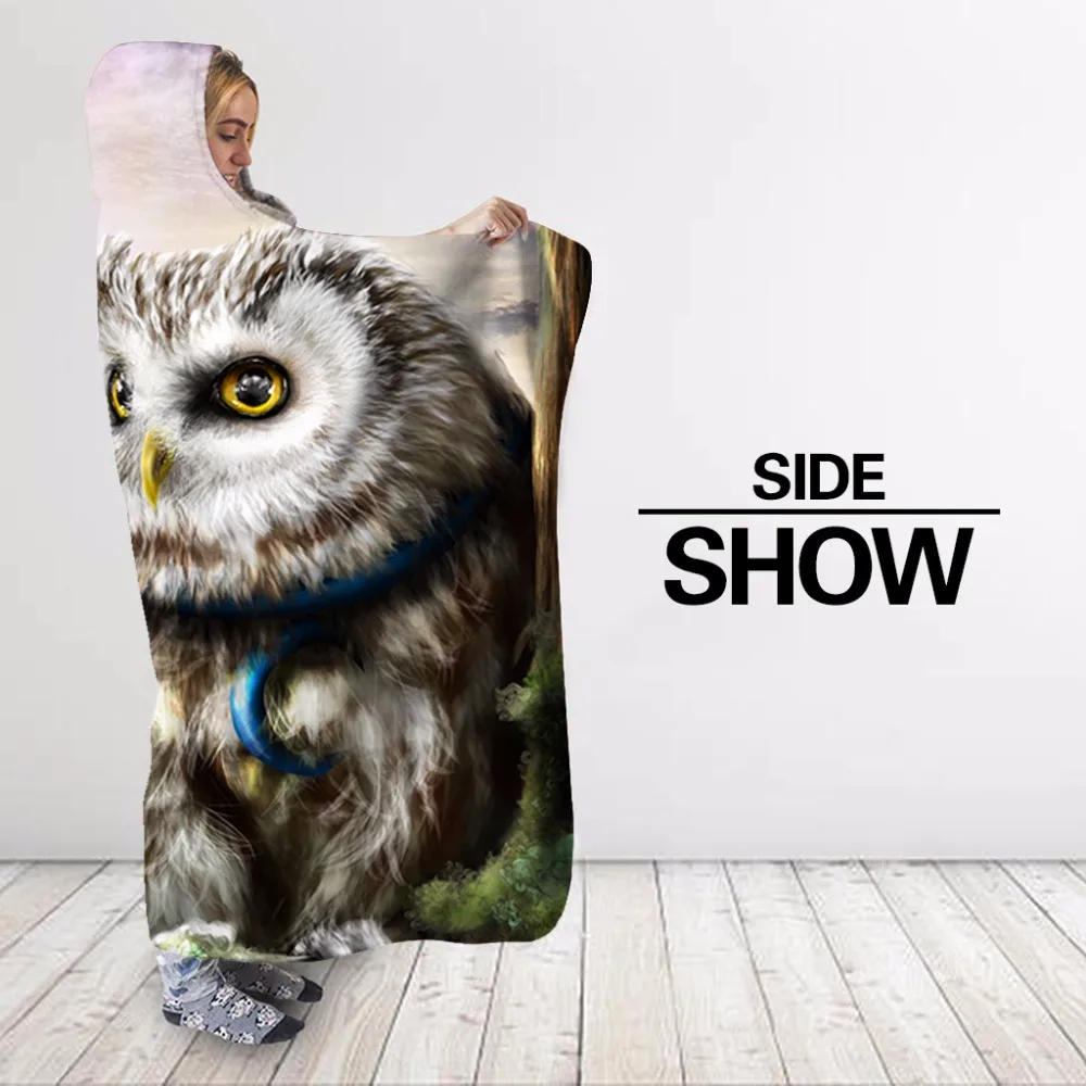 Одеяло с капюшоном и 3D принтом в виде милой совы покрывало на диван Молодежный